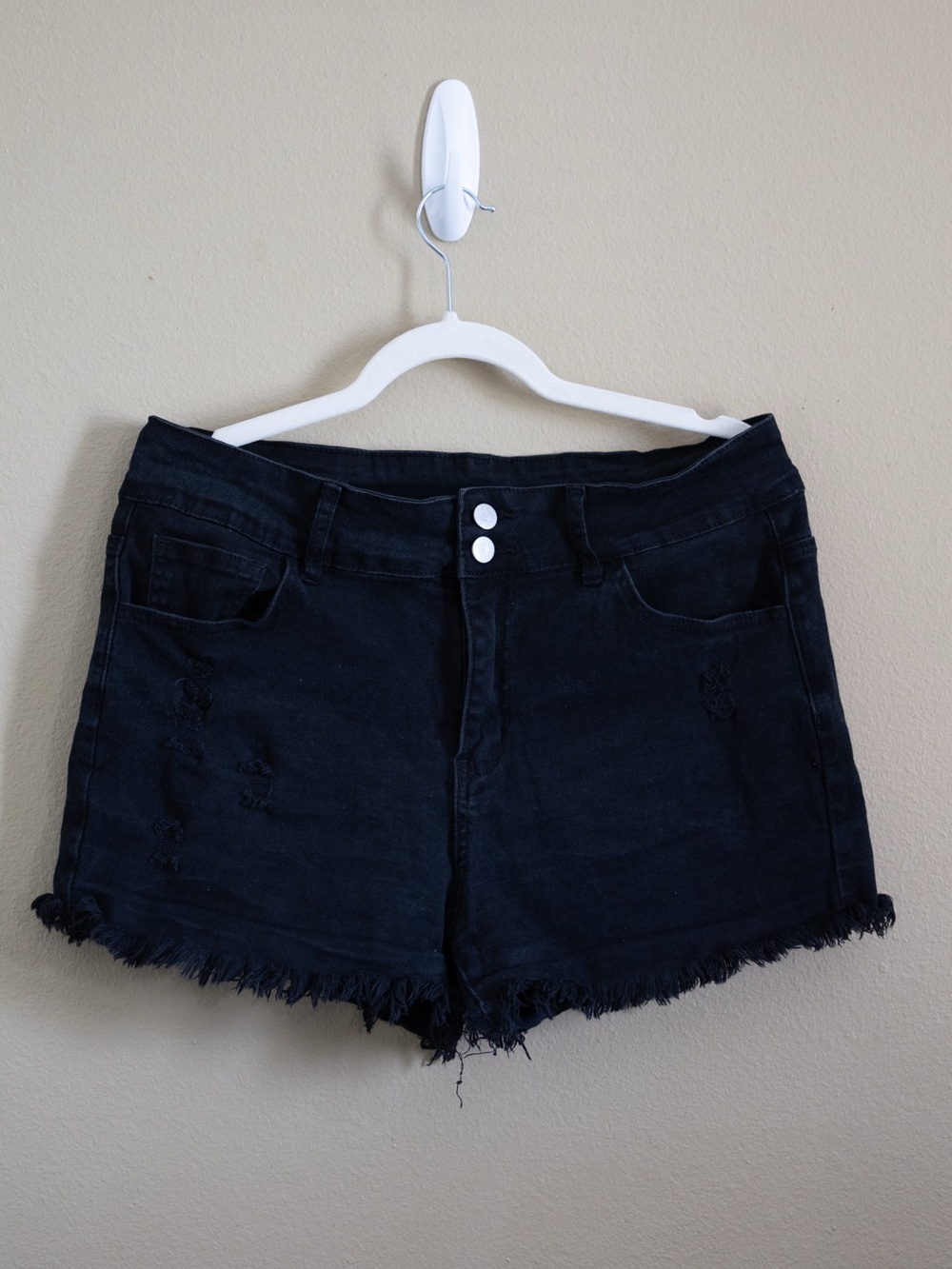 Black Distressed Denim Shorts Raw Hem Stretch Summer Shorts